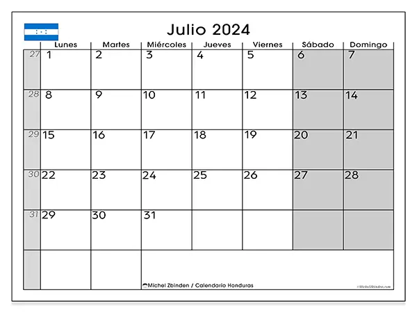 Calendario para imprimir Honduras, julio de 2024