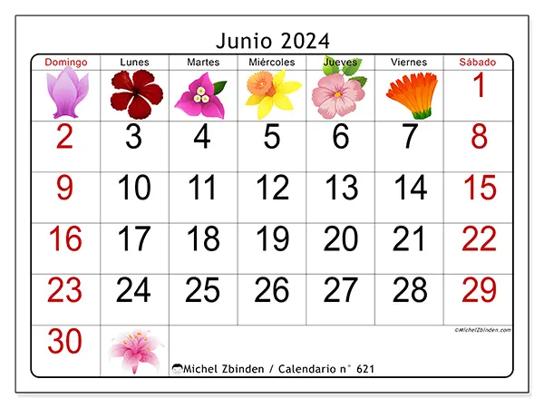 Calendario para imprimir n° 621, junio de 2024