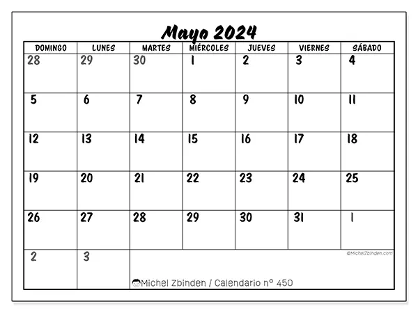 Calendario para imprimir n° 450, mayo de 2024