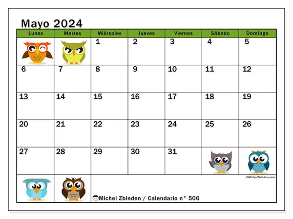 Calendario para imprimir n° 506, mayo de 2024