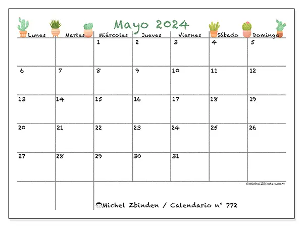 Calendario para imprimir n° 772, mayo de 2024