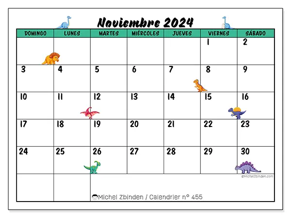 Calendario para imprimir n° 455, noviembre de 2024