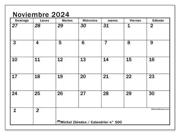 Calendario para imprimir n° 500, noviembre de 2024
