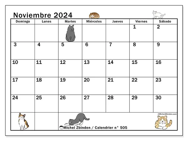 Calendario para imprimir n° 505, noviembre de 2024