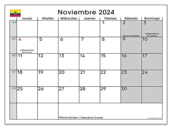 Calendario para imprimir Ecuador, noviembre de 2024