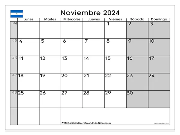 Calendario para imprimir Nicaragua, noviembre de 2024