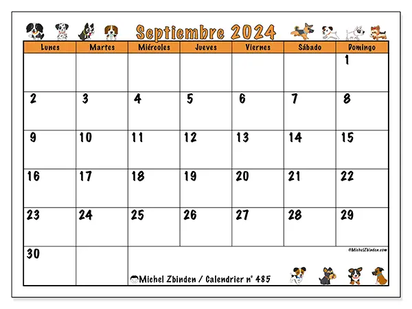 Calendario para imprimir n° 485, septiembre de 2024