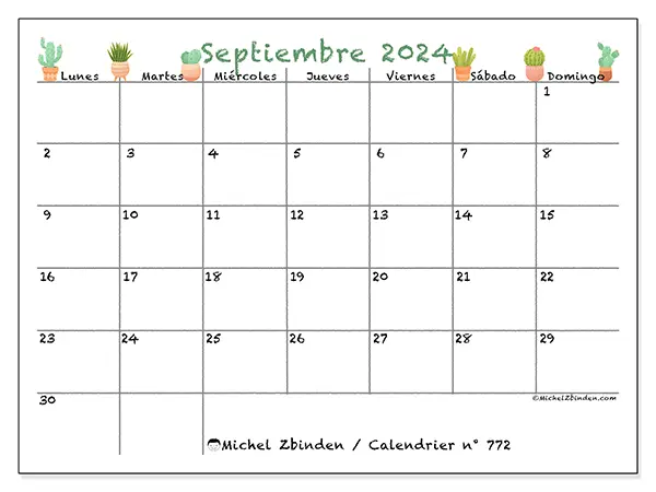 Calendario para imprimir n° 772, septiembre de 2024