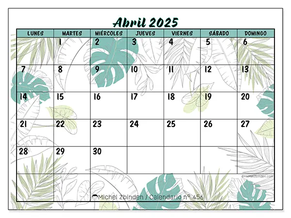 Calendario para imprimir n° 456, abril de 2025