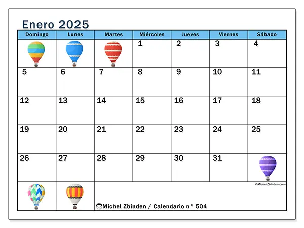 Calendario para imprimir n° 504, enero de 2025