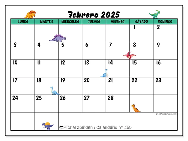 Calendario para imprimir n° 455, febrero de 2025