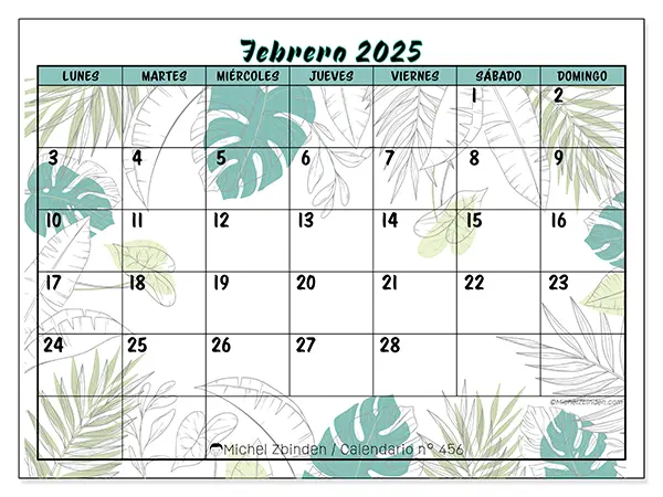 Calendario para imprimir n° 456, febrero de 2025