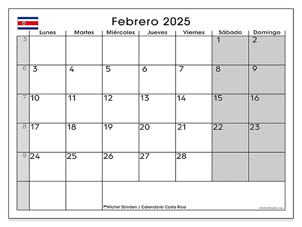 Calendario para imprimir Costa Rica, febrero de 2025