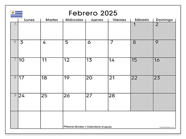 Calendario para imprimir Uruguay, febrero de 2025