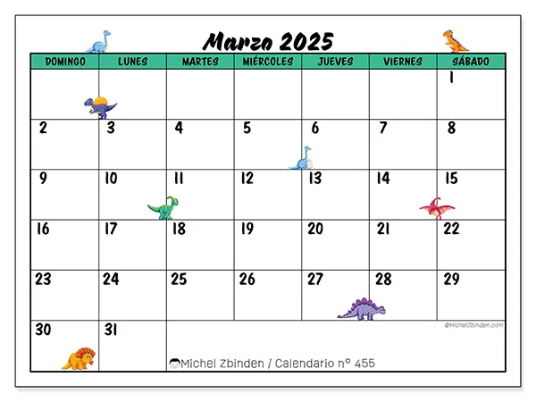 Calendario para imprimir n° 455, marzo de 2025