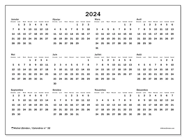 Calendrier n° 32 à imprimer pour 2024