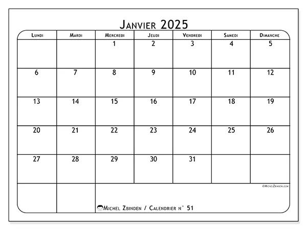 Calendrier janvier 2025 51LD