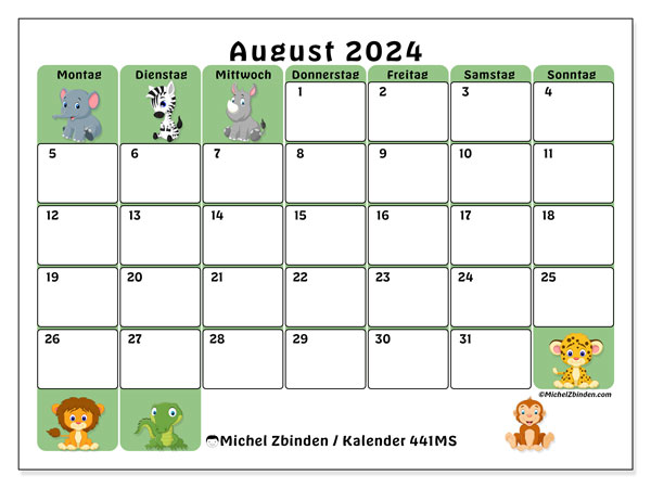 Kalender August 2024, 441MS. Plan zum Ausdrucken kostenlos.