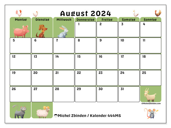Kalender August 2024, 444MS. Plan zum Ausdrucken kostenlos.