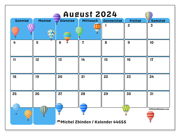 Kalender August 2024 “446”. Kalender zum Ausdrucken kostenlos.. Sonntag bis Samstag