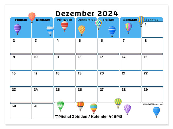 Kalender Dezember 2024 “446”. Kalender zum Ausdrucken kostenlos.. Montag bis Sonntag