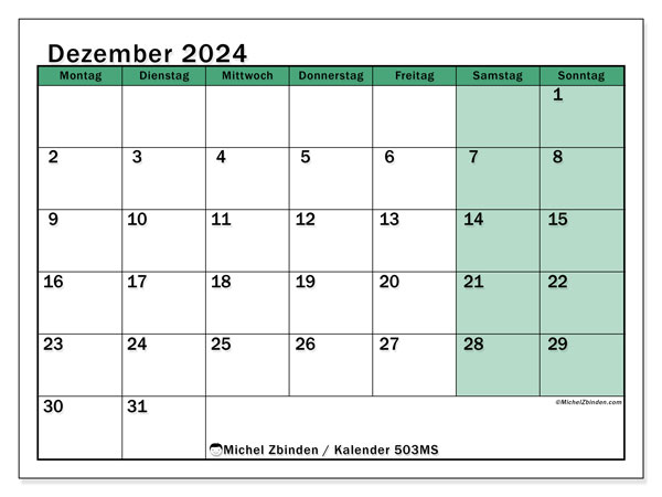 Kalender Dezember 2024 “503”. Programm zum Ausdrucken kostenlos.. Montag bis Sonntag