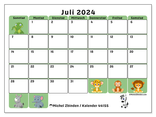 Kalender Juli 2024, 441SS. Plan zum Ausdrucken kostenlos.