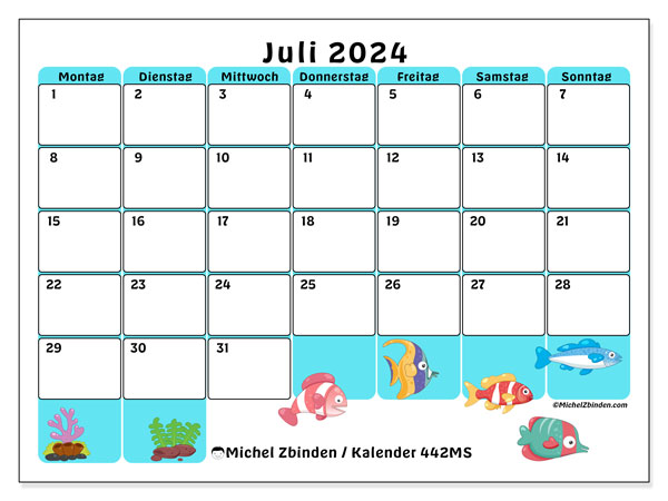 Kalender Juli 2024 “442”. Programm zum Ausdrucken kostenlos.. Montag bis Sonntag