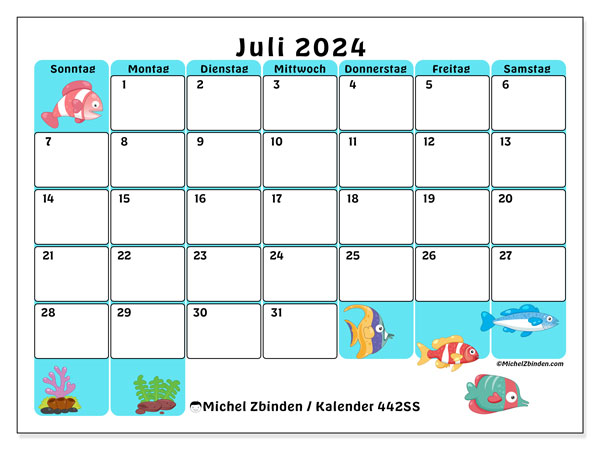 Kalender Juli 2024 “442”. Programm zum Ausdrucken kostenlos.. Sonntag bis Samstag