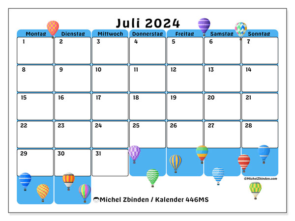 Kalender Juli 2024 “446”. Plan zum Ausdrucken kostenlos.. Montag bis Sonntag
