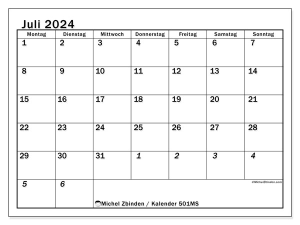 Kalender Juli 2024, 501MS. Plan zum Ausdrucken kostenlos.