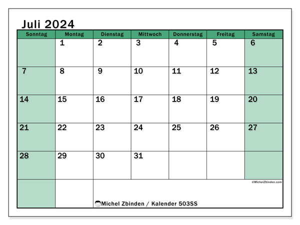 Kalender Juli 2024 “503”. Plan zum Ausdrucken kostenlos.. Sonntag bis Samstag