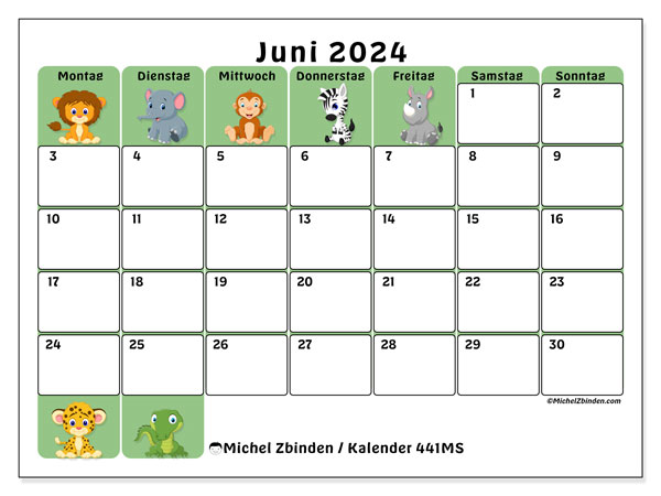 Kalender Juni 2024, 441SS. Programm zum Ausdrucken kostenlos.