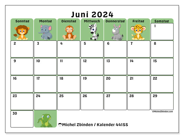 Kalender Juni 2024, 441SS. Programm zum Ausdrucken kostenlos.