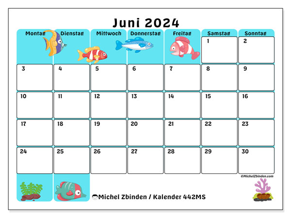 Kalender Juni 2024, 442SS. Programm zum Ausdrucken kostenlos.