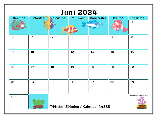 Kalender Juni 2024, 442SS. Programm zum Ausdrucken kostenlos.