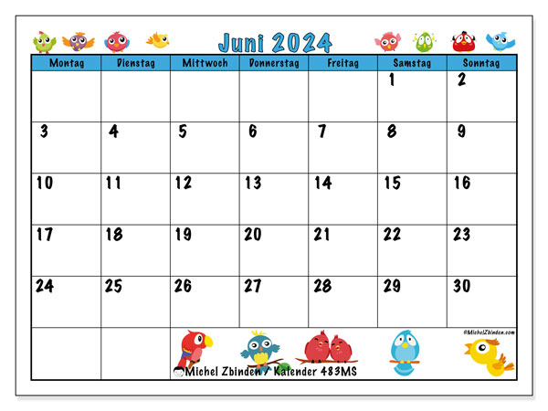 Kalender Juni 2024, 483MS. Programm zum Ausdrucken kostenlos.
