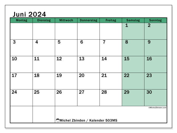 Kalender Juni 2024, 503MS. Programm zum Ausdrucken kostenlos.