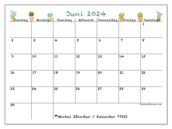 Kalender Juni 2024, 772SS. Programm zum Ausdrucken kostenlos.
