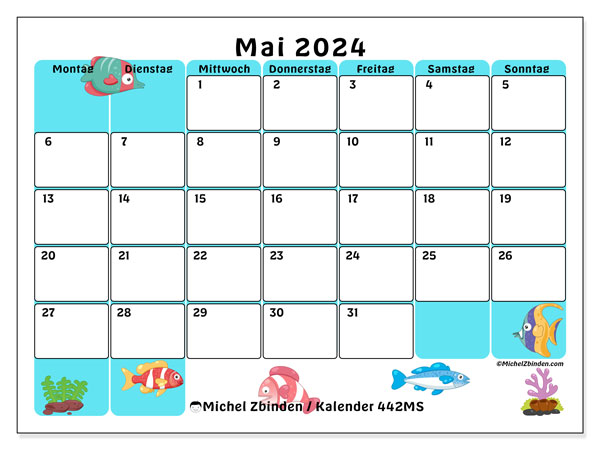 Kalender Mai 2024 “442”. Programm zum Ausdrucken kostenlos.. Montag bis Sonntag