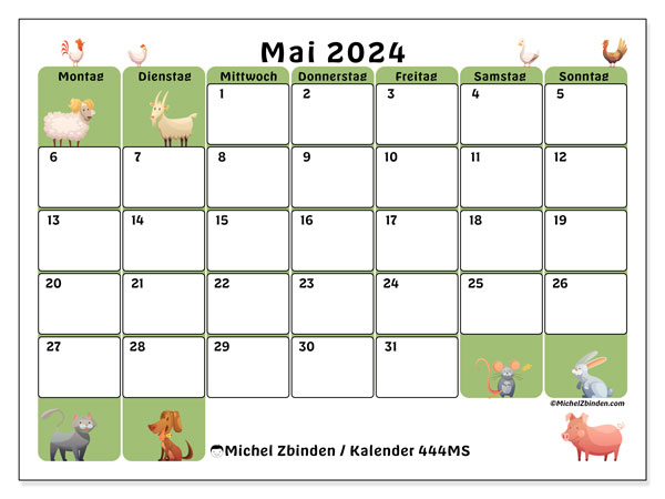 Kalender Mai 2024 “444”. Kalender zum Ausdrucken kostenlos.. Montag bis Sonntag
