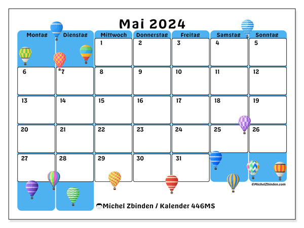 Kalender Mai 2024 “446”. Plan zum Ausdrucken kostenlos.. Montag bis Sonntag