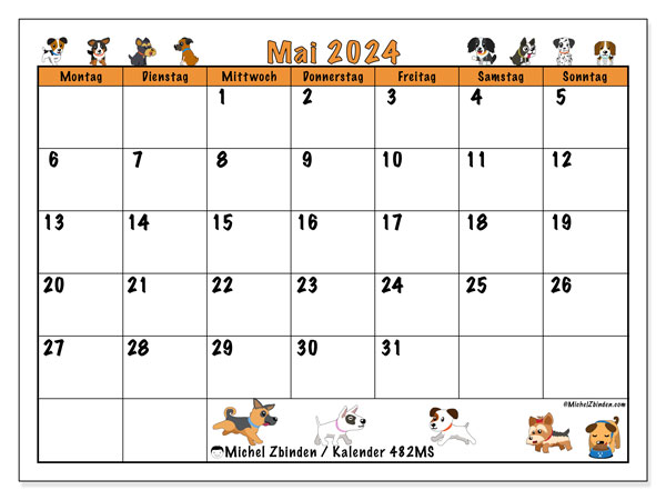 Kalender Mai 2024 “482”. Plan zum Ausdrucken kostenlos.. Montag bis Sonntag