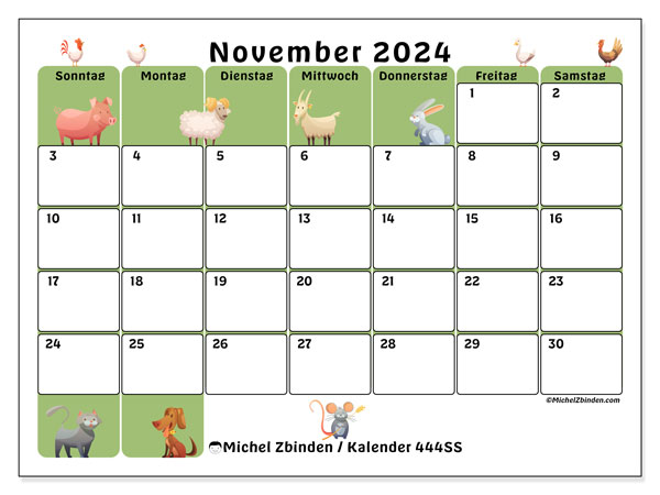 Kalender November 2024, 444SS. Programm zum Ausdrucken kostenlos.