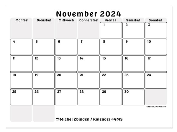 Kalender November 2024, 44MS. Programm zum Ausdrucken kostenlos.