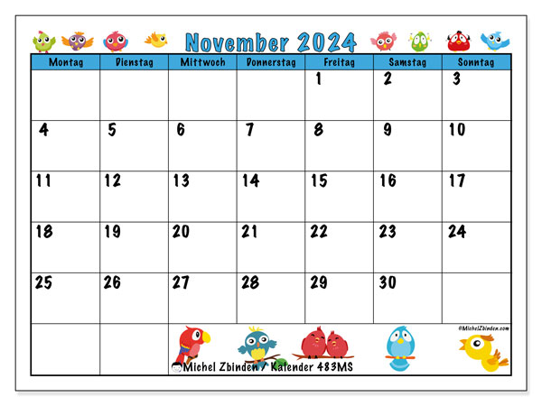 Kalender November 2024, 483MS. Programm zum Ausdrucken kostenlos.
