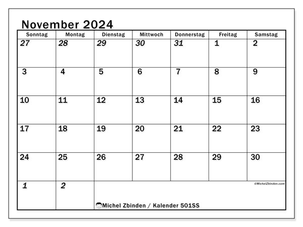 Kalender November 2024, 501SS. Programm zum Ausdrucken kostenlos.