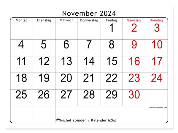Kalender November 2024, 62MS. Programm zum Ausdrucken kostenlos.