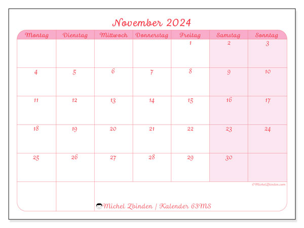 Kalender November 2024, 63MS. Programm zum Ausdrucken kostenlos.