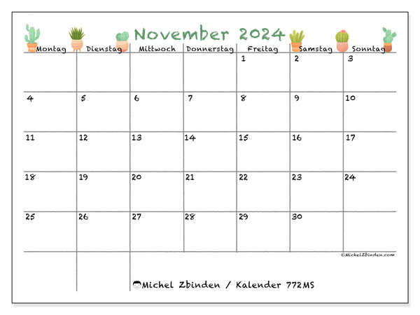 Kalender November 2024, 772MS. Programm zum Ausdrucken kostenlos.
